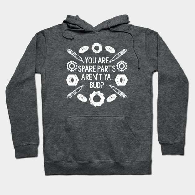 Spare Parts - White Text Hoodie by Geeks With Sundries